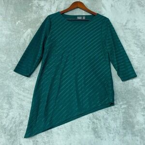 Chico's Women's 1/M Green Travelers Asymmetric Tunic Top Textured
